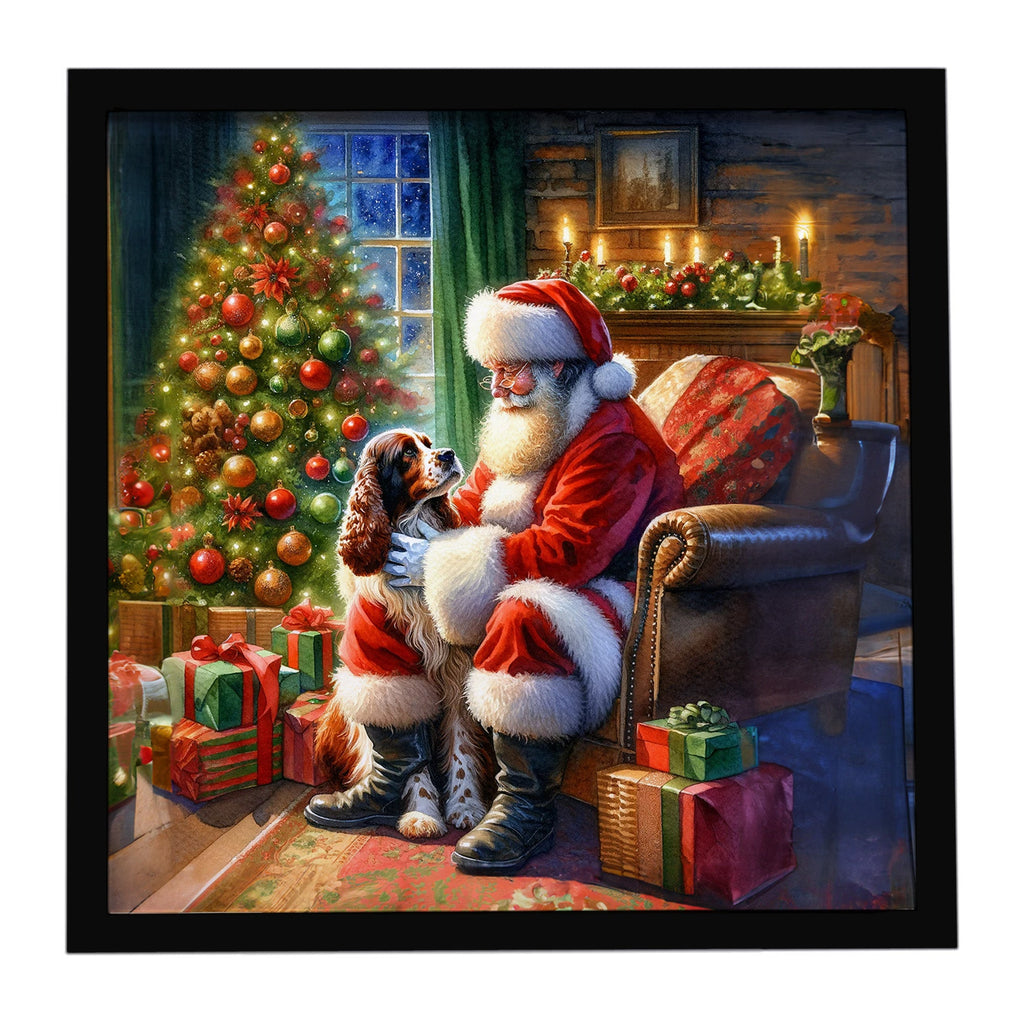Welsh Springer Spaniel and Santa Claus Framed Metal Print Bathroom, Kitchen, Office, Home Decor Wall Art Ready to Hang, Square, 8X8