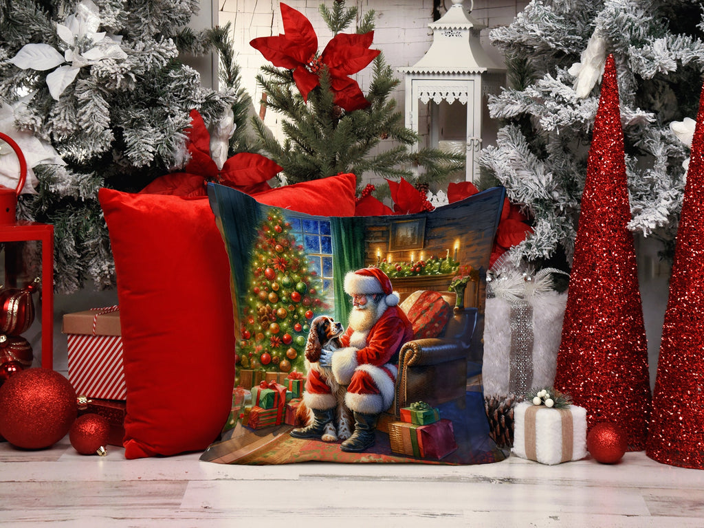 Welsh Springer Spaniel and Santa Claus Decorative Throw Pillow 14x14 Indoor Outdoor Accent Cushion, Fabric Cover with Insert for Sofa, Bed, Porch & Living Room