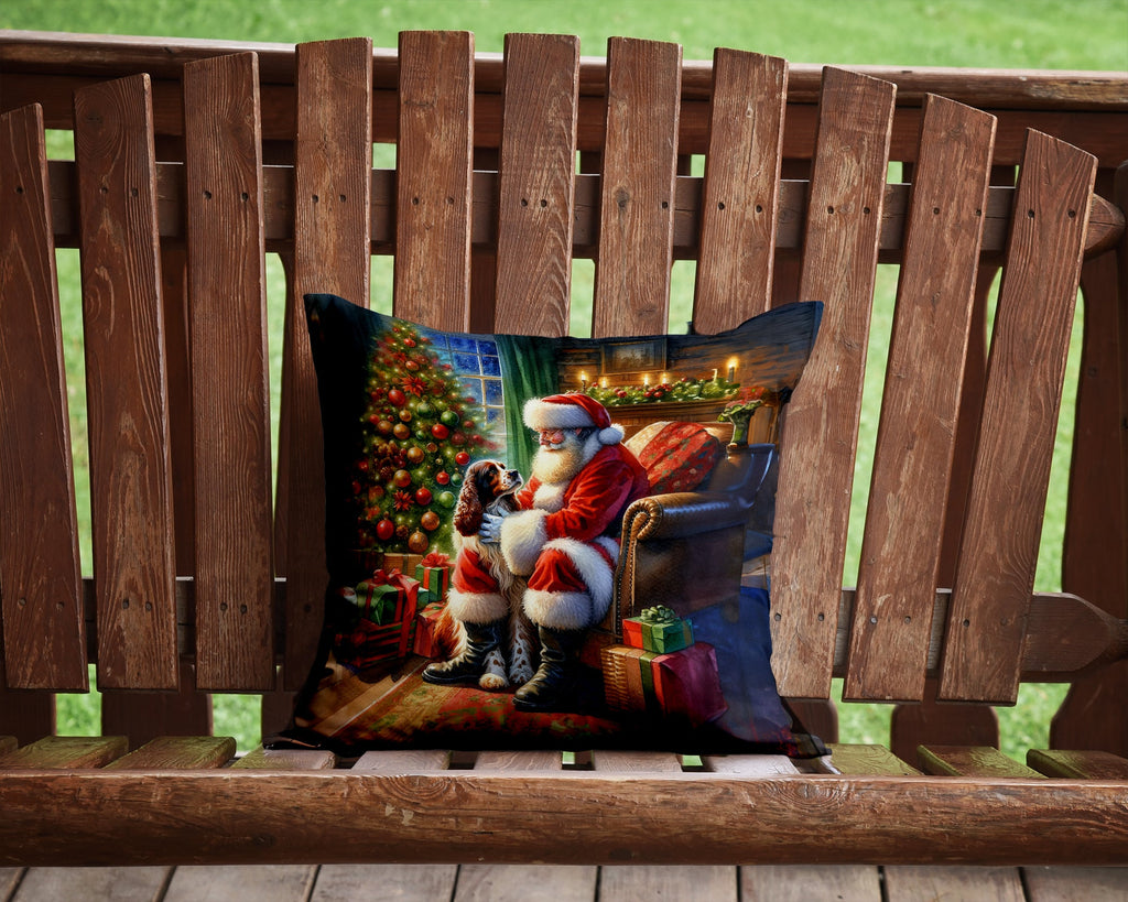 Welsh Springer Spaniel and Santa Claus Decorative Throw Pillow 14x14 Indoor Outdoor Accent Cushion, Fabric Cover with Insert for Sofa, Bed, Porch & Living Room