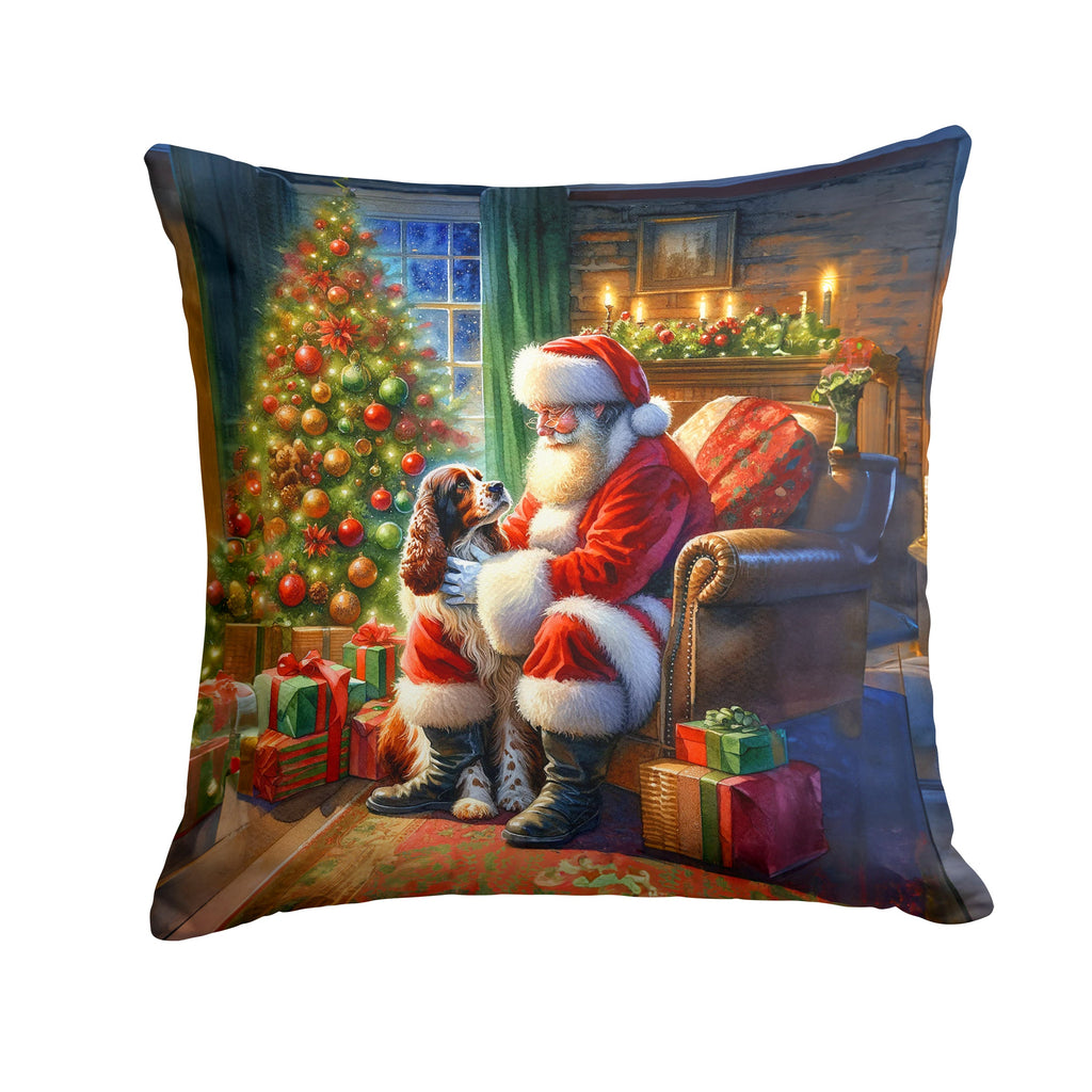 Welsh Springer Spaniel and Santa Claus Decorative Throw Pillow 18x18 Indoor Outdoor Accent Cushion, Fabric Cover with Insert for Sofa, Bed, Porch & Living Room