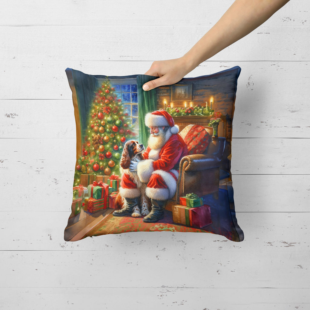 Welsh Springer Spaniel and Santa Claus Decorative Throw Pillow 18x18 Indoor Outdoor Accent Cushion, Fabric Cover with Insert for Sofa, Bed, Porch & Living Room