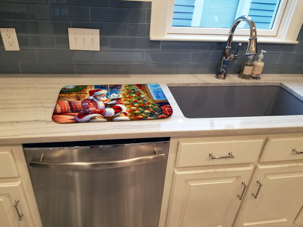 Westie and Santa Claus Dish Drying Mat Absorbent Dish Drying Mat Pad for Kitchen Counter Dish Drainer Mat for Countertop, 14 x 21", Multicolor