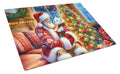 Westie and Santa Claus Cutting Board Tempered Glass Kitchen Cutting Surface, Heat Resistant Chopping, Non-Slip Feet, Food Prep & Serving
