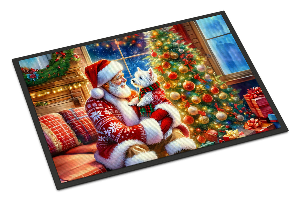 Westie and Santa Claus Doormat Indoor Outdoor 18H X 27W Front Door Mat Rugs for Entryway, Non Slip Washable
