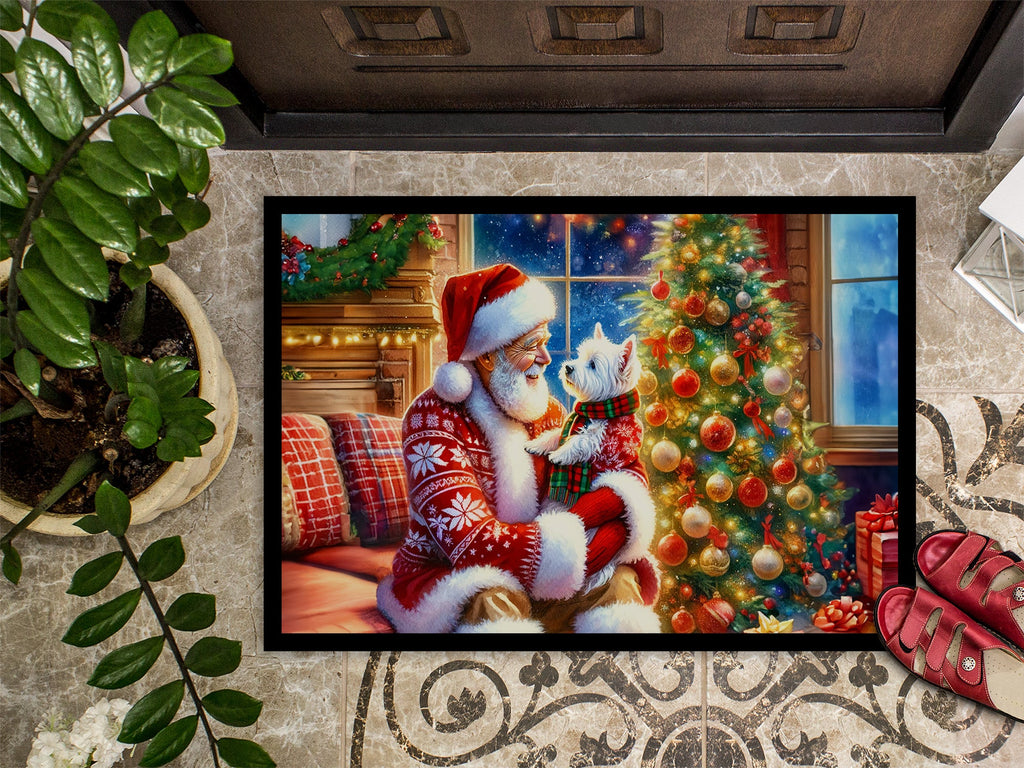 Westie and Santa Claus Doormat Indoor Outdoor 18H X 27W Front Door Mat Rugs for Entryway, Non Slip Washable