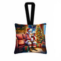 Westie and Santa Claus Hanging Square Fabric Ornament 3.5 × 3.5 Decorative Door-Knob & Tree Hanger, Soft Fabric