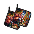 Westie and Santa Claus Pot Holder Set of 2 Heat Resistant Quilted Hot Pads 7.5 x 7.5 Inch, Insulated Kitchen Trivets for Cooking & Baking