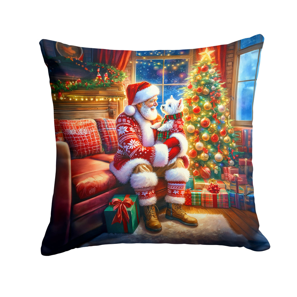 Westie and Santa Claus Decorative Throw Pillow 18x18 Indoor Outdoor Accent Cushion, Fabric Cover with Insert for Sofa, Bed, Porch & Living Room