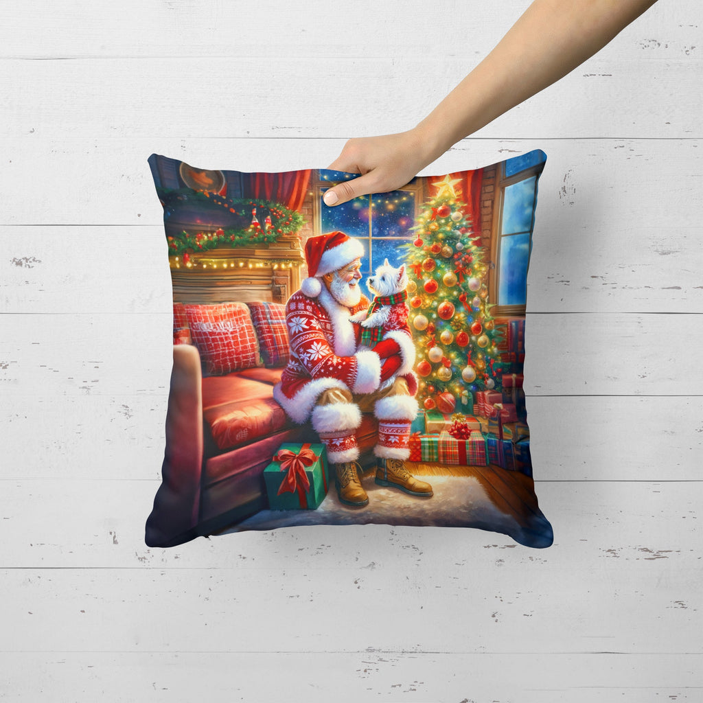 Westie and Santa Claus Decorative Throw Pillow 18x18 Indoor Outdoor Accent Cushion, Fabric Cover with Insert for Sofa, Bed, Porch & Living Room