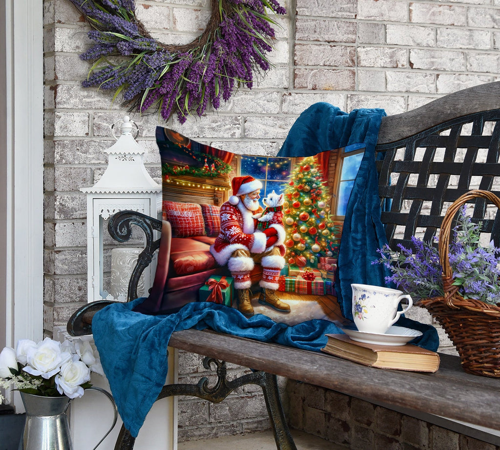 Westie and Santa Claus Decorative Throw Pillow 18x18 Indoor Outdoor Accent Cushion, Fabric Cover with Insert for Sofa, Bed, Porch & Living Room