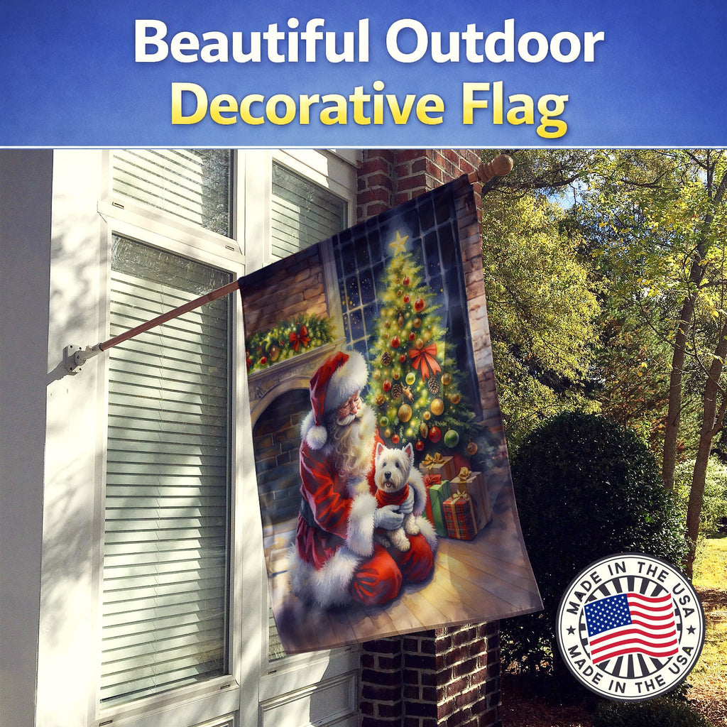 Westie and Santa Claus House Flag 28x40 Porch Sleeve Pole Decorative Outside Yard Banner Artwork Wall Hanging, Polyester