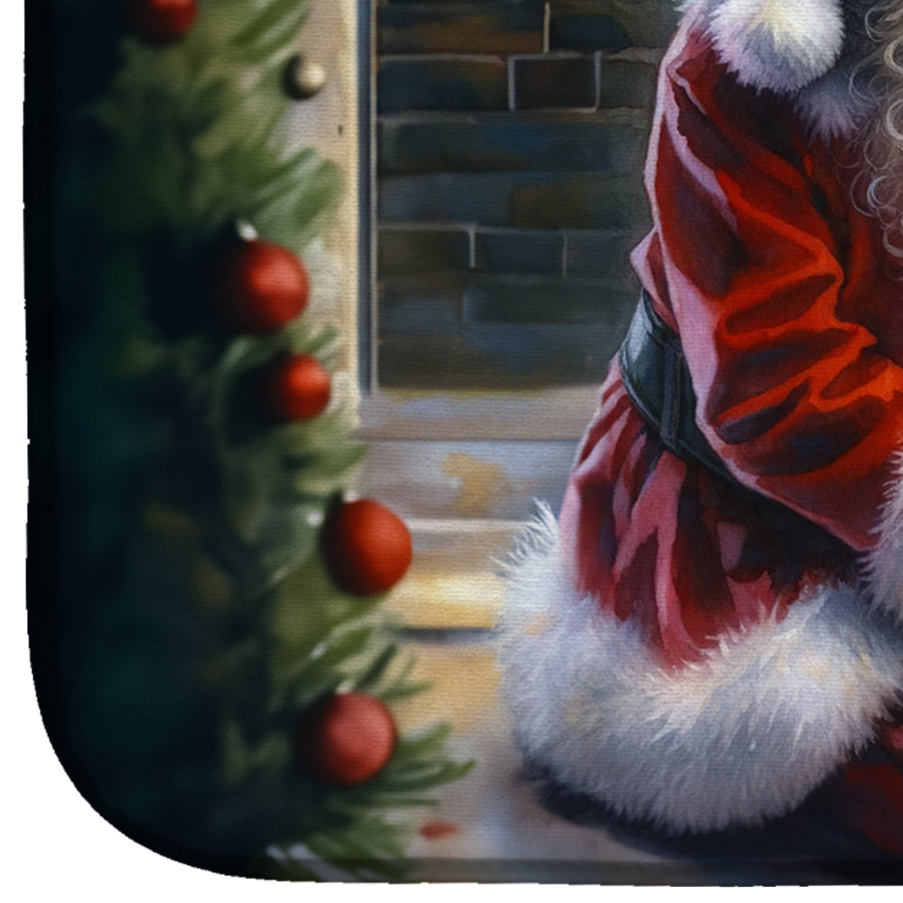 Westie and Santa Claus Dish Drying Mat Absorbent Dish Drying Mat Pad for Kitchen Counter Dish Drainer Mat for Countertop, 14 x 21", Multicolor