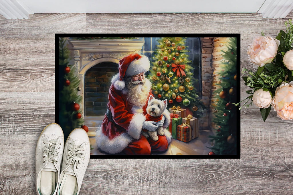 Westie and Santa Claus Doormat Indoor Outdoor 24H X 36W Front Door Mat Rugs for Entryway, Non Slip Washable Low Pile,