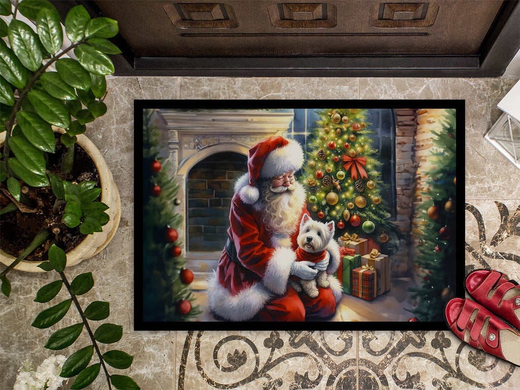 Westie and Santa Claus Doormat Indoor Outdoor 24H X 36W Front Door Mat Rugs for Entryway, Non Slip Washable Low Pile,