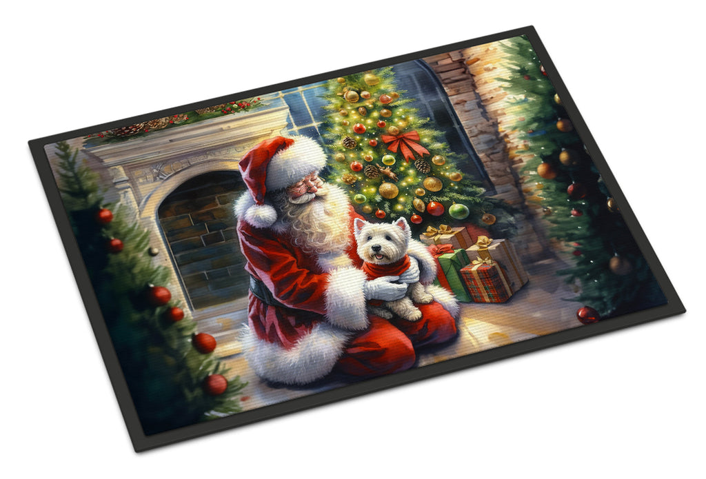 Westie and Santa Claus Doormat Indoor Outdoor 18H X 27W Front Door Mat Rugs for Entryway, Non Slip Washable