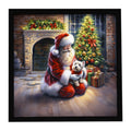 Westie and Santa Claus Framed Metal Print Bathroom, Kitchen, Office, Home Decor Wall Art Ready to Hang, Square, 8X8