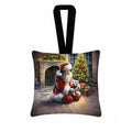 Westie and Santa Claus Hanging Square Fabric Ornament 3.5 × 3.5 Decorative Door-Knob & Tree Hanger, Soft Fabric