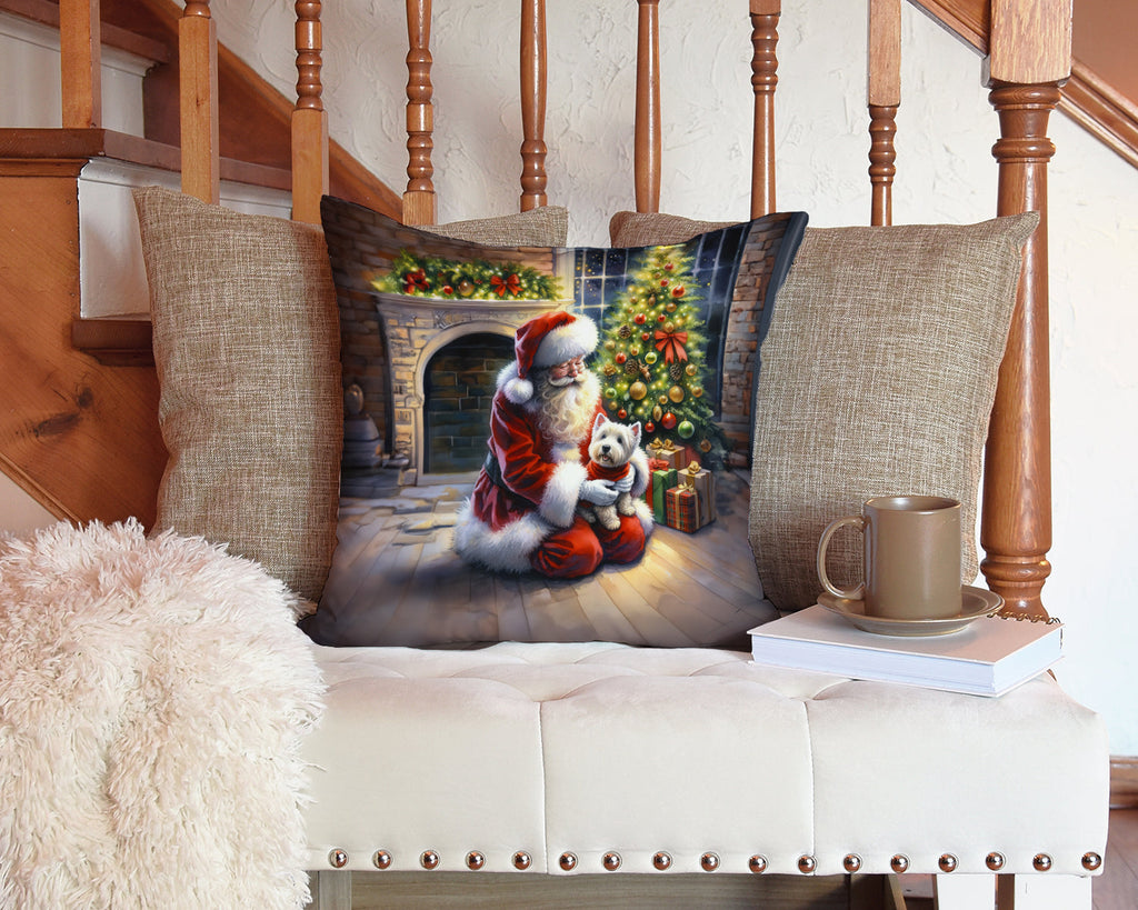Westie and Santa Claus Decorative Throw Pillow 14x14 Indoor Outdoor Accent Cushion, Fabric Cover with Insert for Sofa, Bed, Porch & Living Room