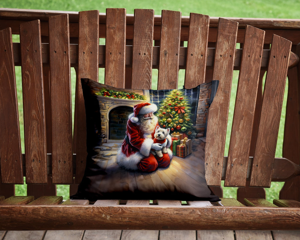 Westie and Santa Claus Decorative Throw Pillow 14x14 Indoor Outdoor Accent Cushion, Fabric Cover with Insert for Sofa, Bed, Porch & Living Room
