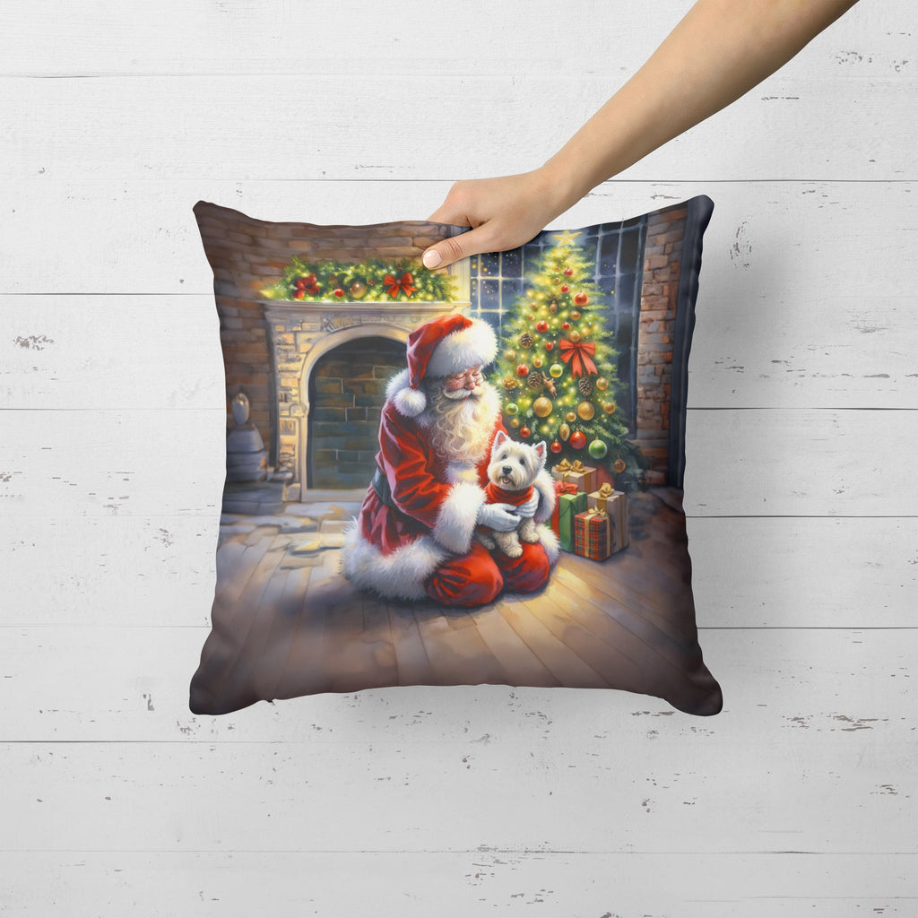 Westie and Santa Claus Decorative Throw Pillow 18x18 Indoor Outdoor Accent Cushion, Fabric Cover with Insert for Sofa, Bed, Porch & Living Room