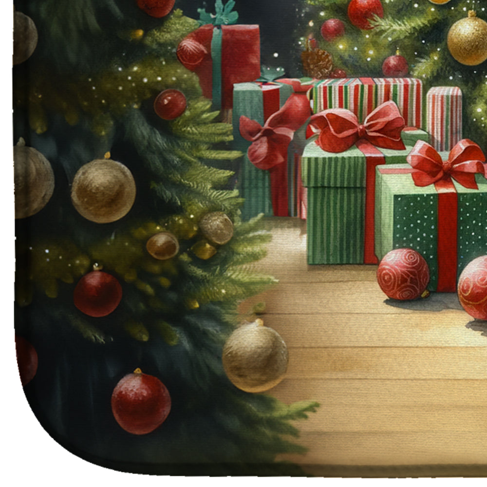 Fox Terrier and Santa Claus Dish Drying Mat Absorbent Dish Drying Mat Pad for Kitchen Counter Dish Drainer Mat for Countertop, 14 x 21", Multicolor