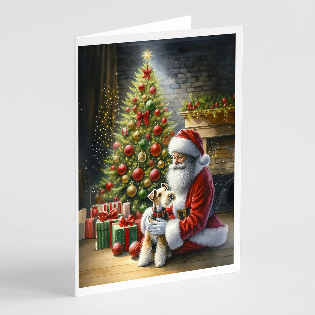 Fox Terrier and Santa Claus Greeting Cards Pack of 8 Blank Cards with Envelopes Whimsical A7 Size 5x7