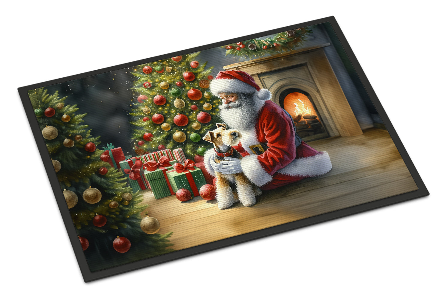 Fox Terrier and Santa Claus Doormat Indoor Outdoor 24H X 36W Front Door Mat Rugs for Entryway, Non Slip Washable Low Pile,