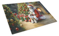 Fox Terrier and Santa Claus Cutting Board Tempered Glass Kitchen Cutting Surface, Heat Resistant Chopping, Non-Slip Feet, Food Prep & Serving