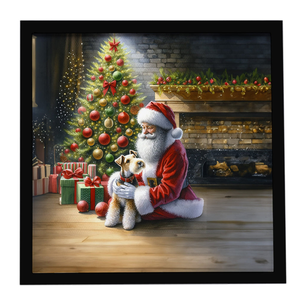 Fox Terrier and Santa Claus Framed Metal Print Bathroom, Kitchen, Office, Home Decor Wall Art Ready to Hang, Square, 8X8