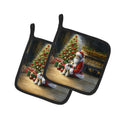 Fox Terrier and Santa Claus Pot Holder Set of 2 Heat Resistant Quilted Hot Pads 7.5 x 7.5 Inch, Insulated Kitchen Trivets for Cooking & Baking