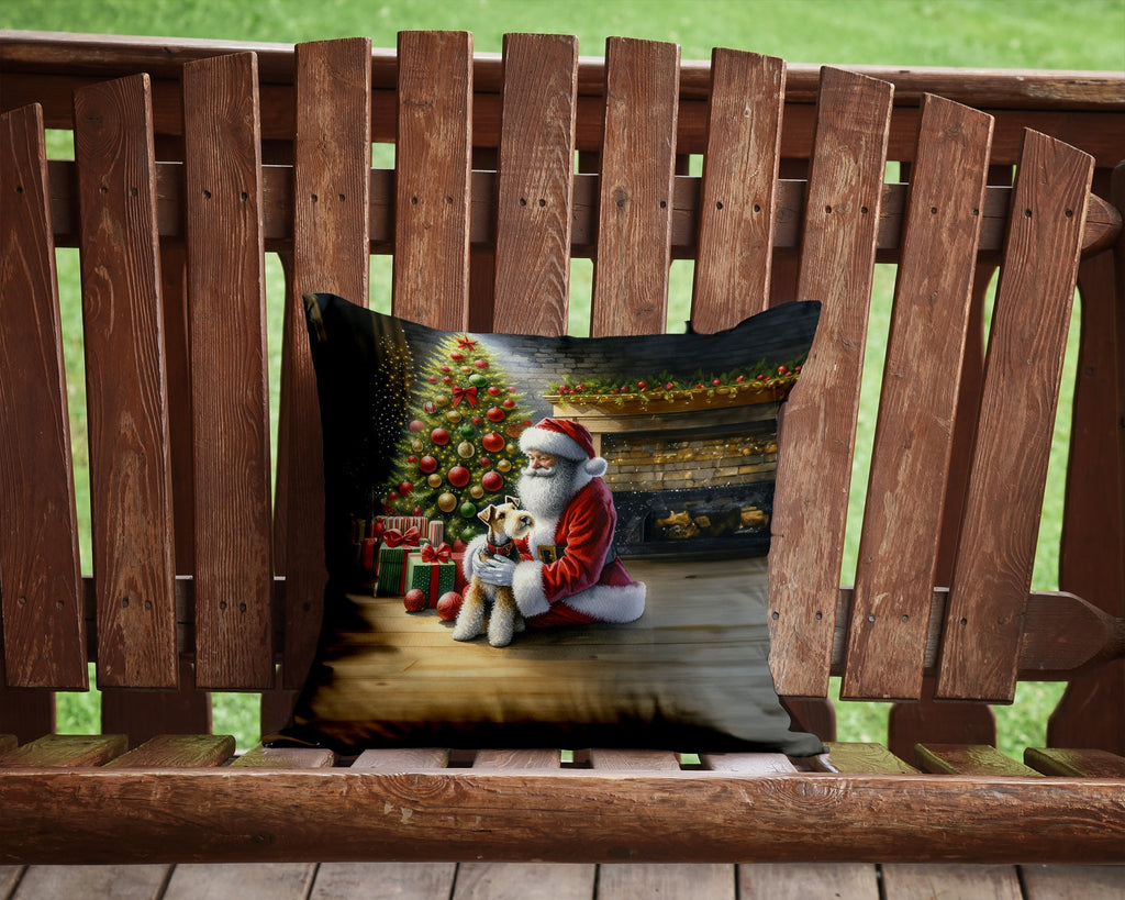 Fox Terrier and Santa Claus Decorative Throw Pillow 14x14 Indoor Outdoor Accent Cushion, Fabric Cover with Insert for Sofa, Bed, Porch & Living Room