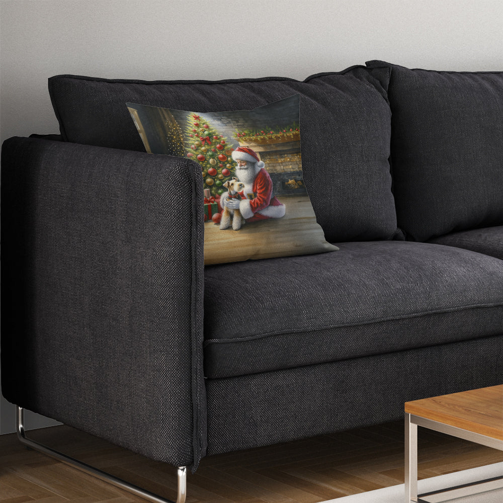 Fox Terrier and Santa Claus Decorative Throw Pillow 14x14 Indoor Outdoor Accent Cushion, Fabric Cover with Insert for Sofa, Bed, Porch & Living Room