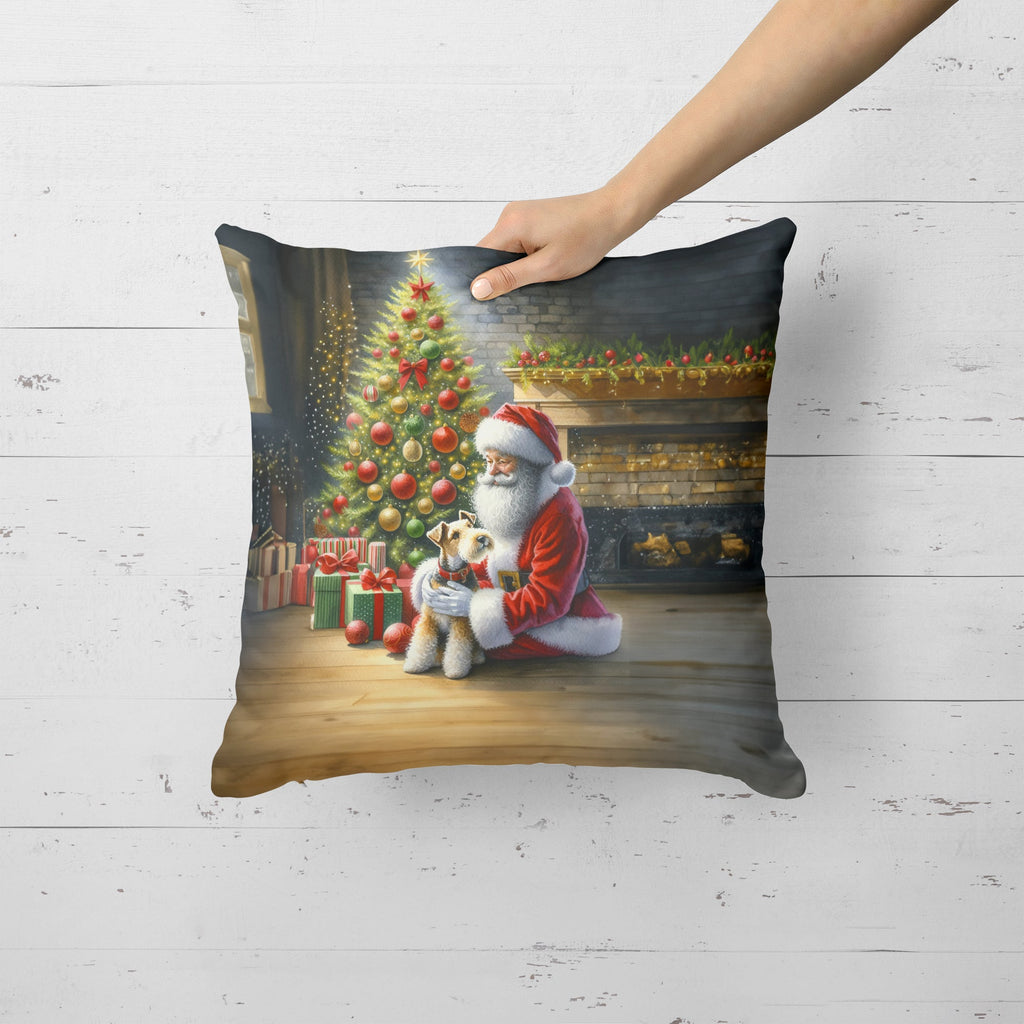 Fox Terrier and Santa Claus Decorative Throw Pillow 18x18 Indoor Outdoor Accent Cushion, Fabric Cover with Insert for Sofa, Bed, Porch & Living Room