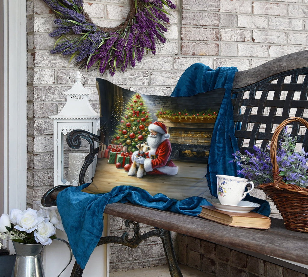 Fox Terrier and Santa Claus Decorative Throw Pillow 18x18 Indoor Outdoor Accent Cushion, Fabric Cover with Insert for Sofa, Bed, Porch & Living Room