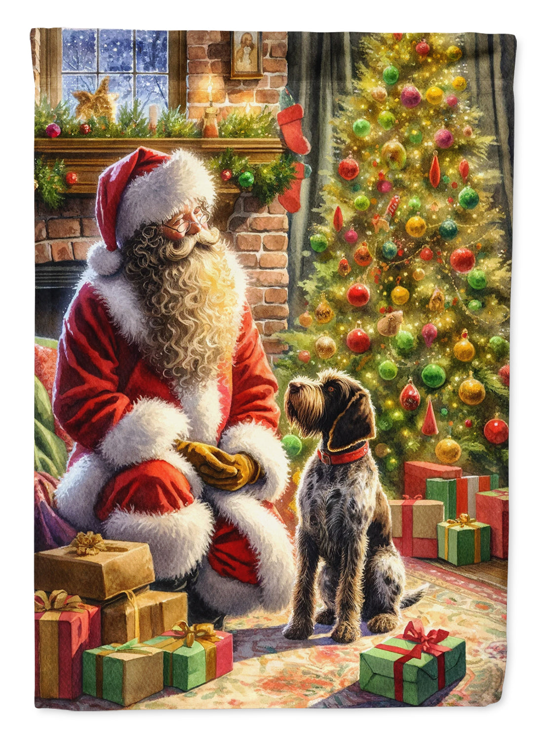 Wirehaired Pointing Griffon and Santa Claus House Flag 28x40 Porch Sleeve Pole Decorative Outside Yard Banner Artwork Wall Hanging, Polyester