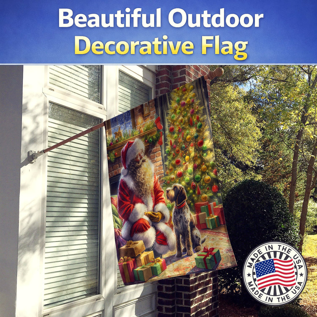 Wirehaired Pointing Griffon and Santa Claus House Flag 28x40 Porch Sleeve Pole Decorative Outside Yard Banner Artwork Wall Hanging, Polyester