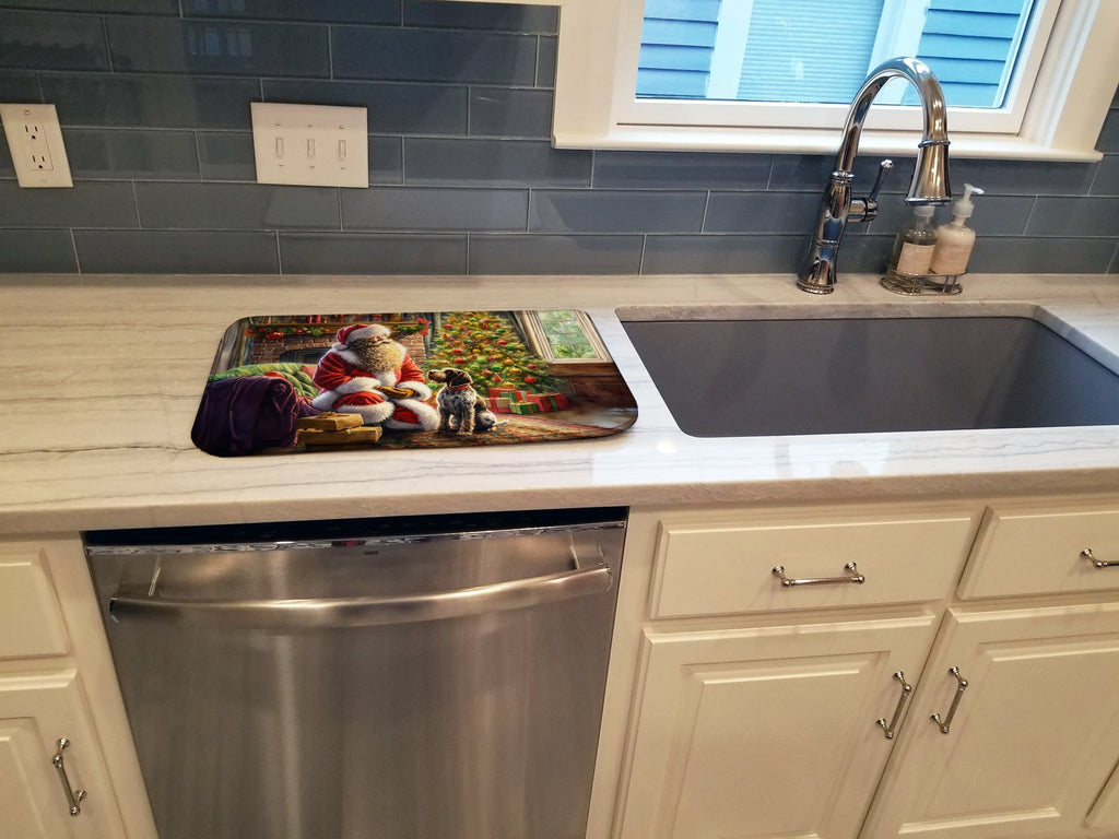 Wirehaired Pointing Griffon and Santa Claus Dish Drying Mat Absorbent Dish Drying Mat Pad for Kitchen Counter Dish Drainer Mat for Countertop, 14 x 21", Multicolor