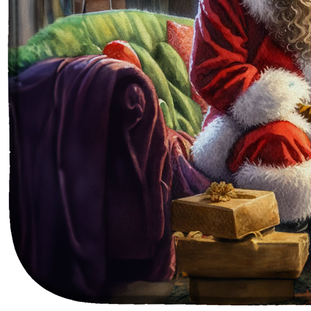 Wirehaired Pointing Griffon and Santa Claus Dish Drying Mat Absorbent Dish Drying Mat Pad for Kitchen Counter Dish Drainer Mat for Countertop, 14 x 21", Multicolor