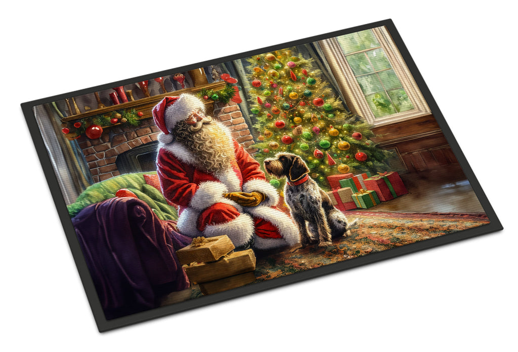 Wirehaired Pointing Griffon and Santa Claus Doormat Indoor Outdoor 24H X 36W Front Door Mat Rugs for Entryway, Non Slip Washable Low Pile,