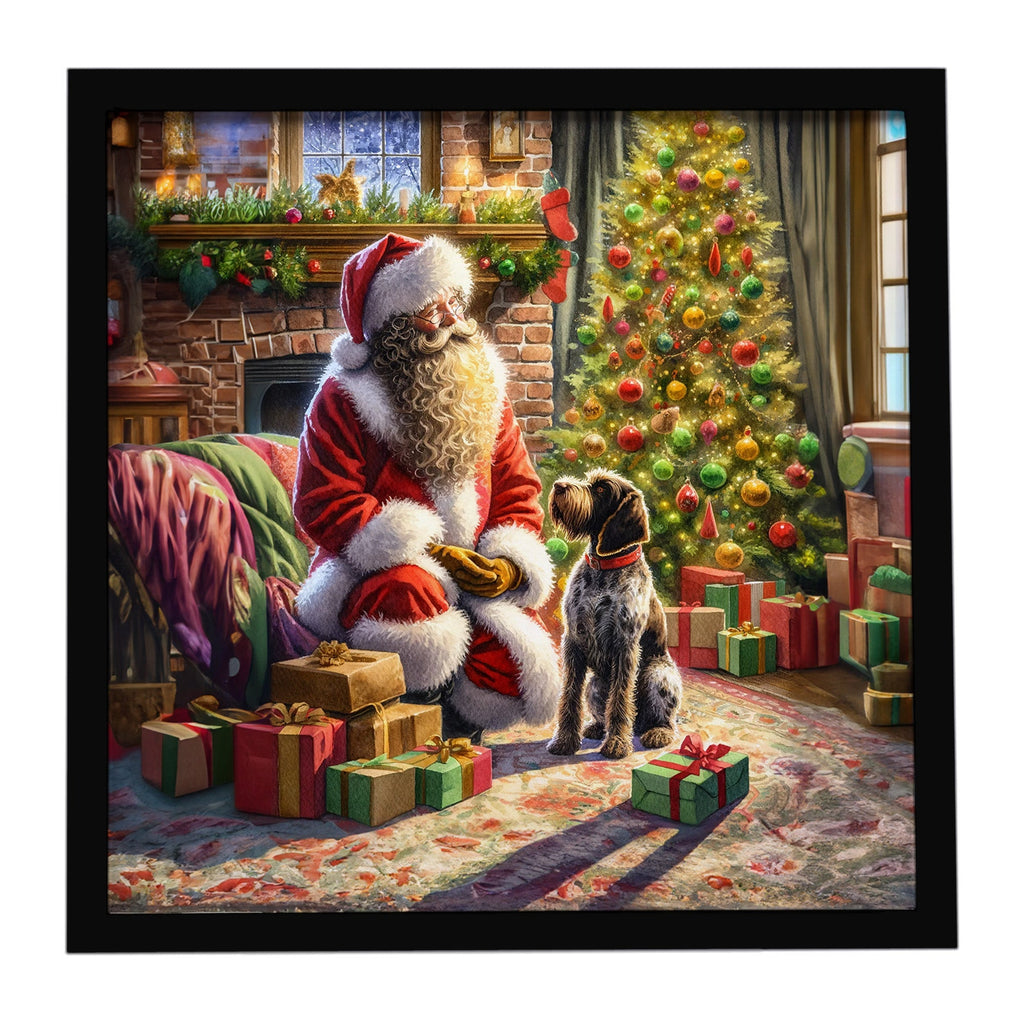 Wirehaired Pointing Griffon and Santa Claus Framed Metal Print Bathroom, Kitchen, Office, Home Decor Wall Art Ready to Hang, Square, 8X8