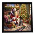 Wirehaired Pointing Griffon and Santa Claus Framed Metal Print Bathroom, Kitchen, Office, Home Decor Wall Art Ready to Hang, Square, 8X8