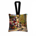 Wirehaired Pointing Griffon and Santa Claus Hanging Square Fabric Ornament 3.5 × 3.5 Decorative Door-Knob & Tree Hanger, Soft Fabric