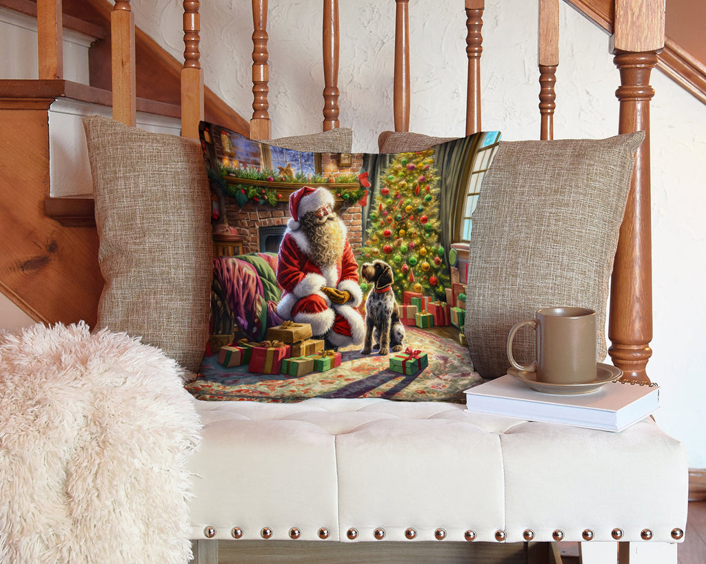 Wirehaired Pointing Griffon and Santa Claus Decorative Throw Pillow 14x14 Indoor Outdoor Accent Cushion, Fabric Cover with Insert for Sofa, Bed, Porch & Living Room