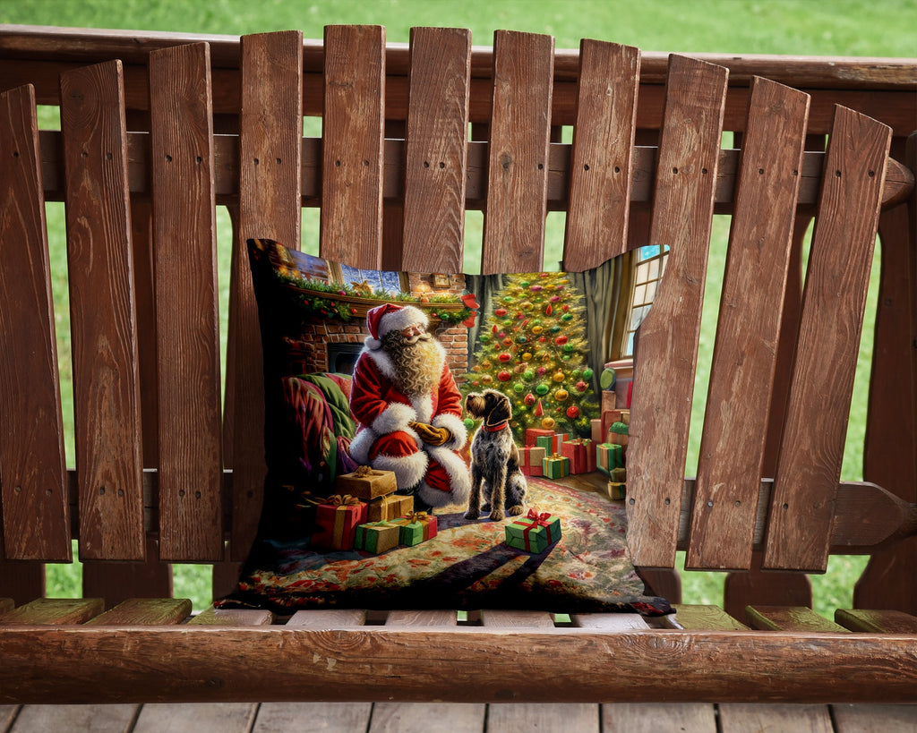 Wirehaired Pointing Griffon and Santa Claus Decorative Throw Pillow 14x14 Indoor Outdoor Accent Cushion, Fabric Cover with Insert for Sofa, Bed, Porch & Living Room