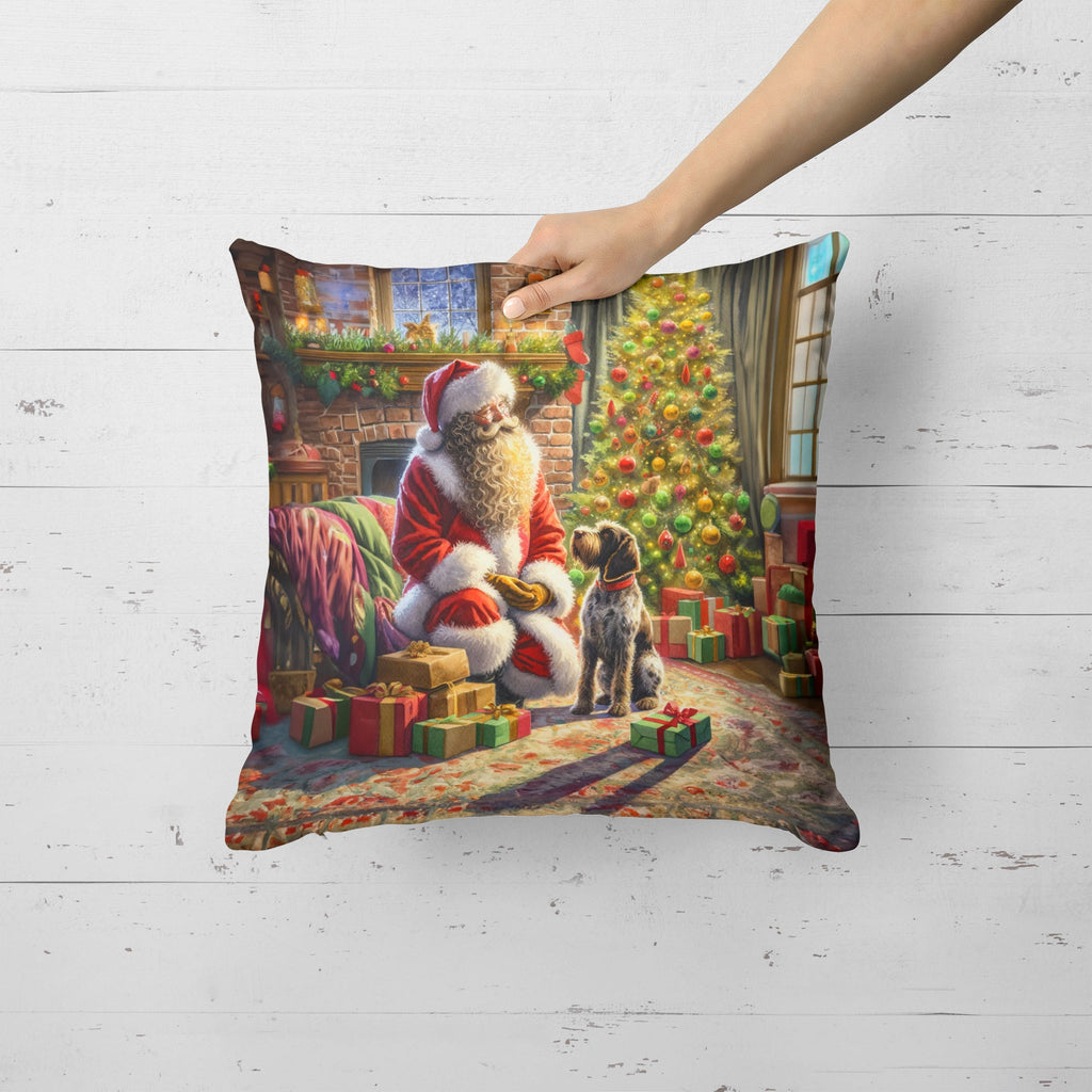 Wirehaired Pointing Griffon and Santa Claus Decorative Throw Pillow 18x18 Indoor Outdoor Accent Cushion, Fabric Cover with Insert for Sofa, Bed, Porch & Living Room