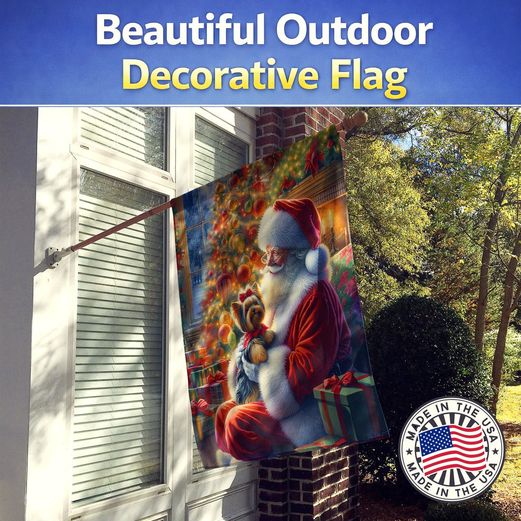 Yorkshire Terrier Yorkie and Santa Claus House Flag 28x40 Porch Sleeve Pole Decorative Outside Yard Banner Artwork Wall Hanging, Polyester