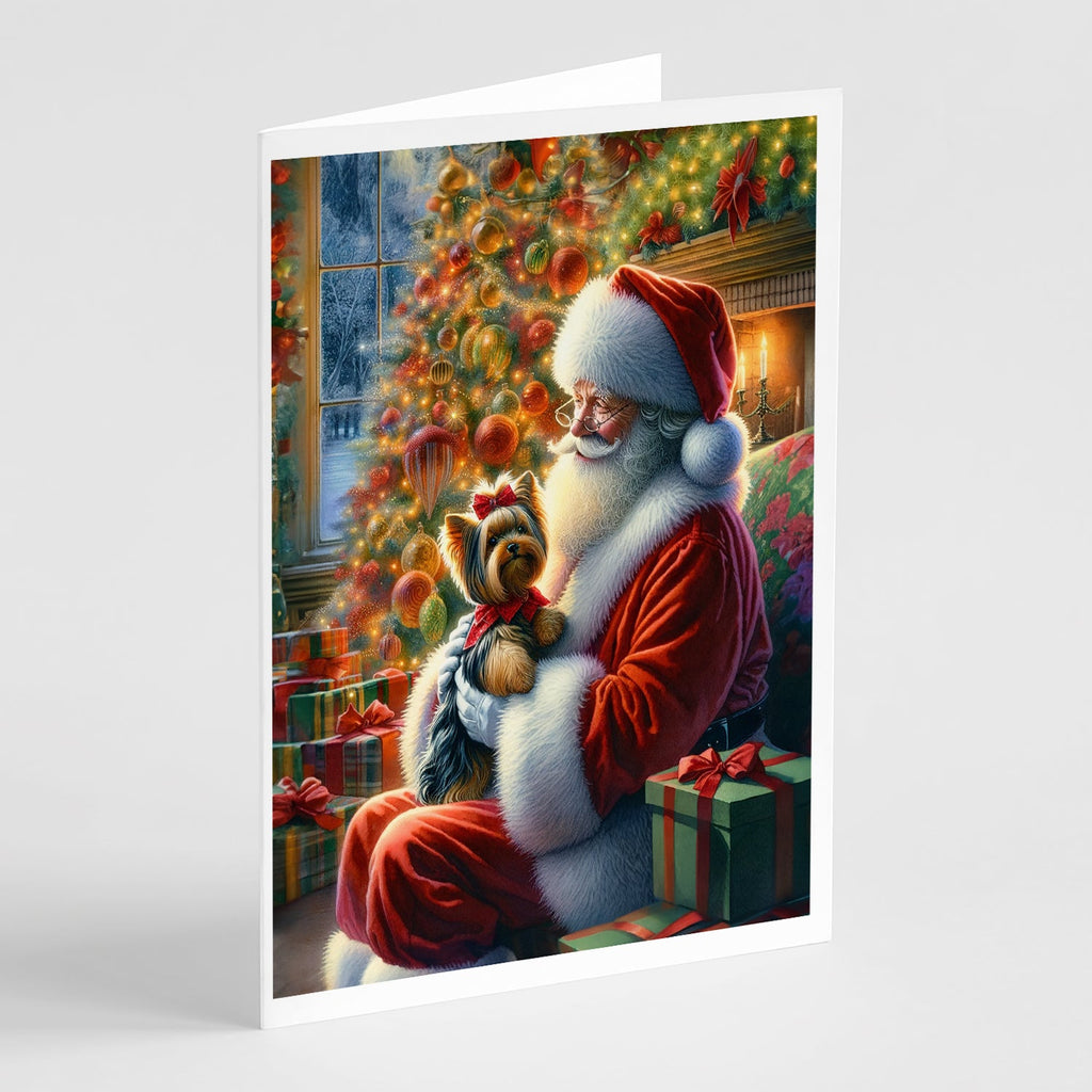 Yorkshire Terrier Yorkie and Santa Claus Greeting Cards Pack of 8 Blank Cards with Envelopes Whimsical A7 Size 5x7