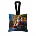 Yorkshire Terrier Yorkie and Santa Claus Hanging Square Fabric Ornament 3.5 × 3.5 Decorative Door-Knob & Tree Hanger, Soft Fabric