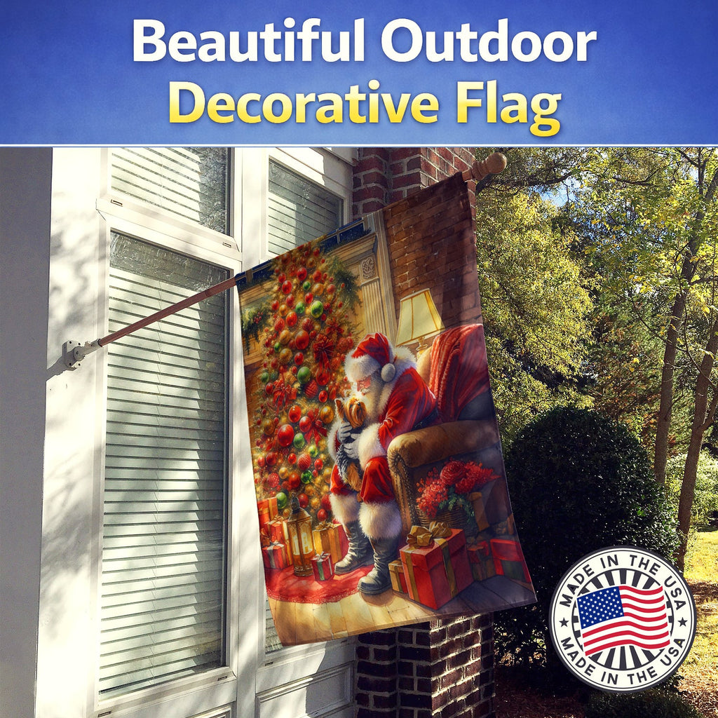 Yorkshire Terrier Yorkie and Santa Claus House Flag 28x40 Porch Sleeve Pole Decorative Outside Yard Banner Artwork Wall Hanging, Polyester