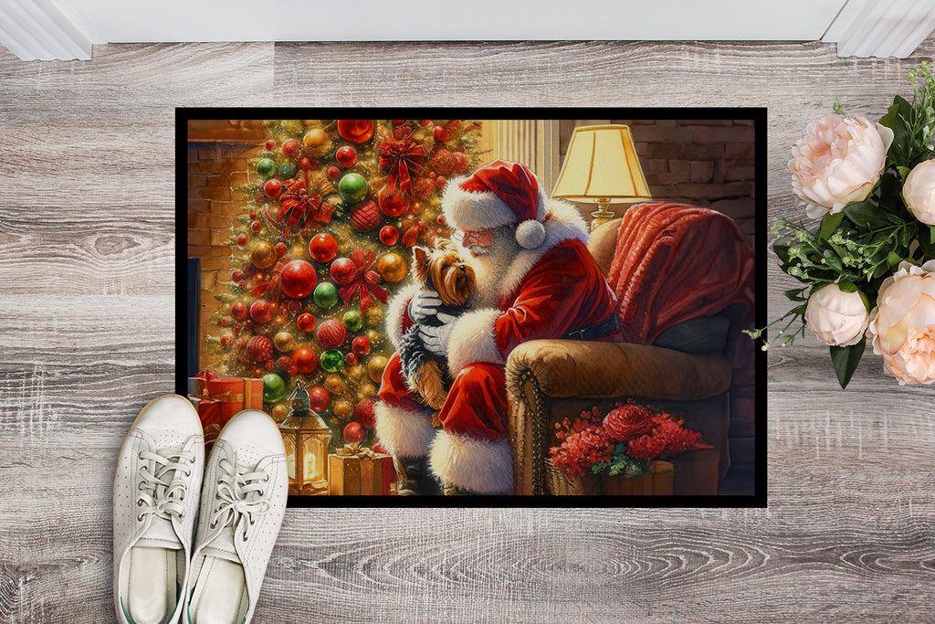 Yorkshire Terrier Yorkie and Santa Claus Doormat Indoor Outdoor 24H X 36W Front Door Mat Rugs for Entryway, Non Slip Washable Low Pile,